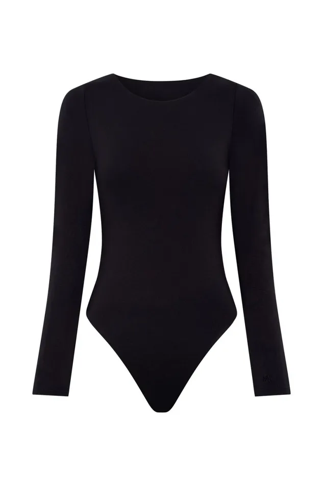 Women Cheyenne Long Sleeve Plunge Back Bodysuit 8211 Black Black Meshki Bodysuits