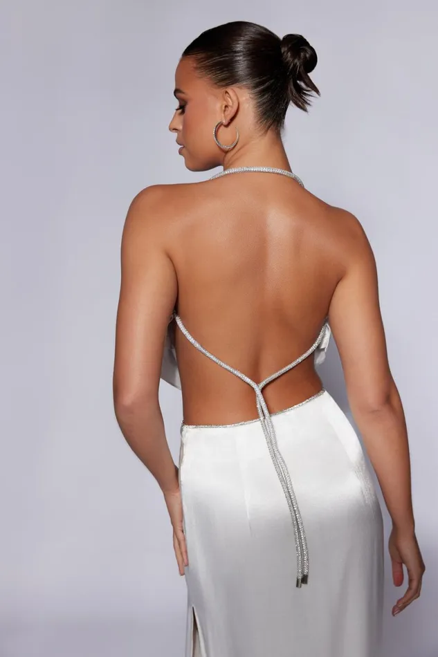 Women Christie Diamante Rope Cowl Neck Top 8211 White White Meshki Crop Tops