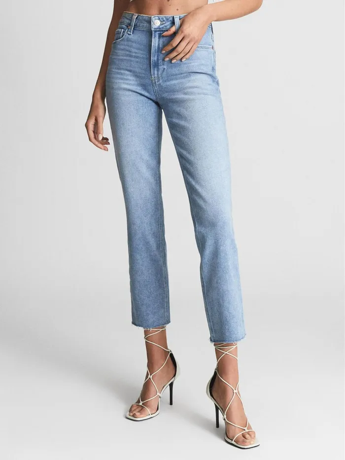 Women Cindy Paige Cindy Straight Leg Raw Hem Jeans Pale Blue Reiss Jeans