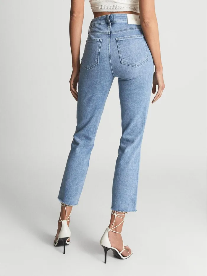 Women Cindy Paige Cindy Straight Leg Raw Hem Jeans Pale Blue Reiss Jeans