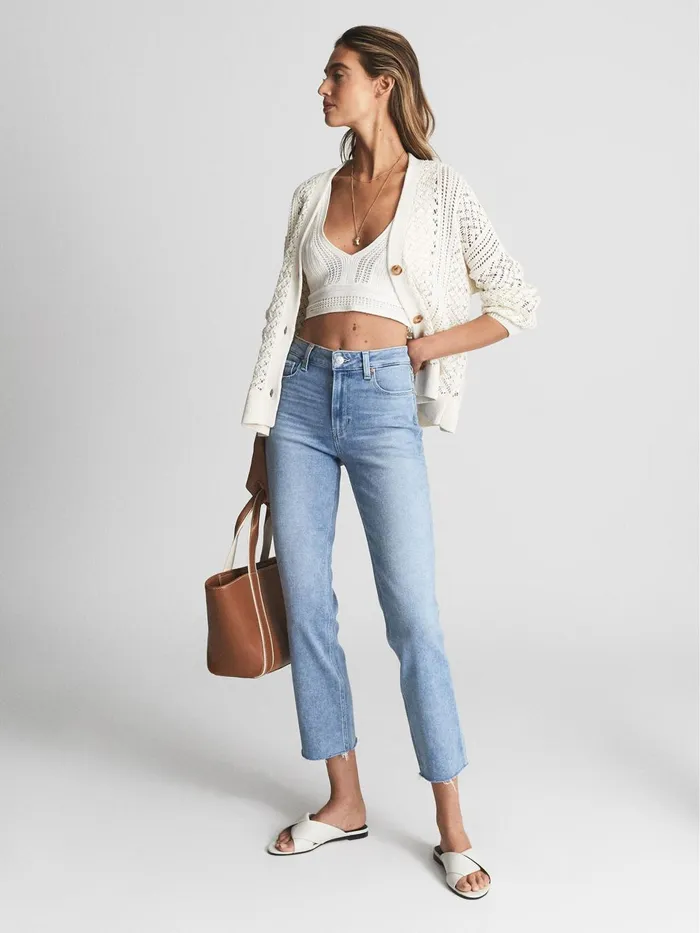 Women Cindy Paige Cindy Straight Leg Raw Hem Jeans Pale Blue Reiss Jeans