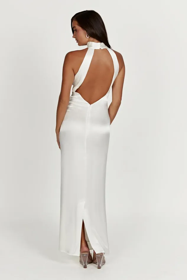 Women Claire Satin Drape Back Maxi Dress 8211 White White Meshki Maxi Dresses