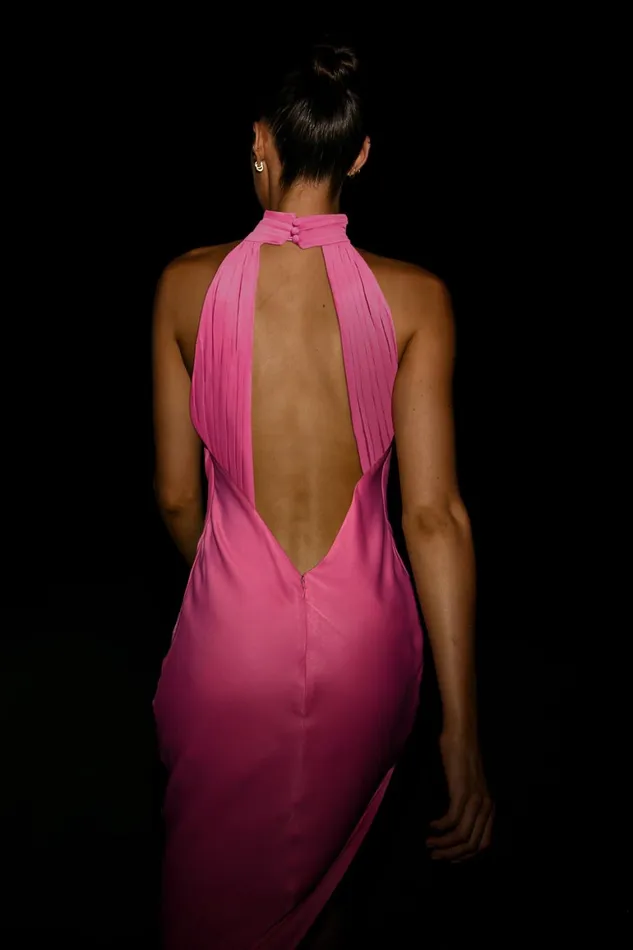 Women Claire Satin Drape Back Maxi Dress With Split 8211 Pink Pink Meshki Maxi Dresses