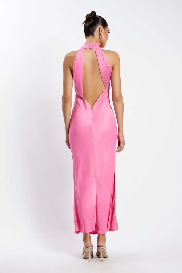 Women Claire Satin Drape Back Maxi Dress With Split 8211 Pink Pink Meshki Maxi Dresses