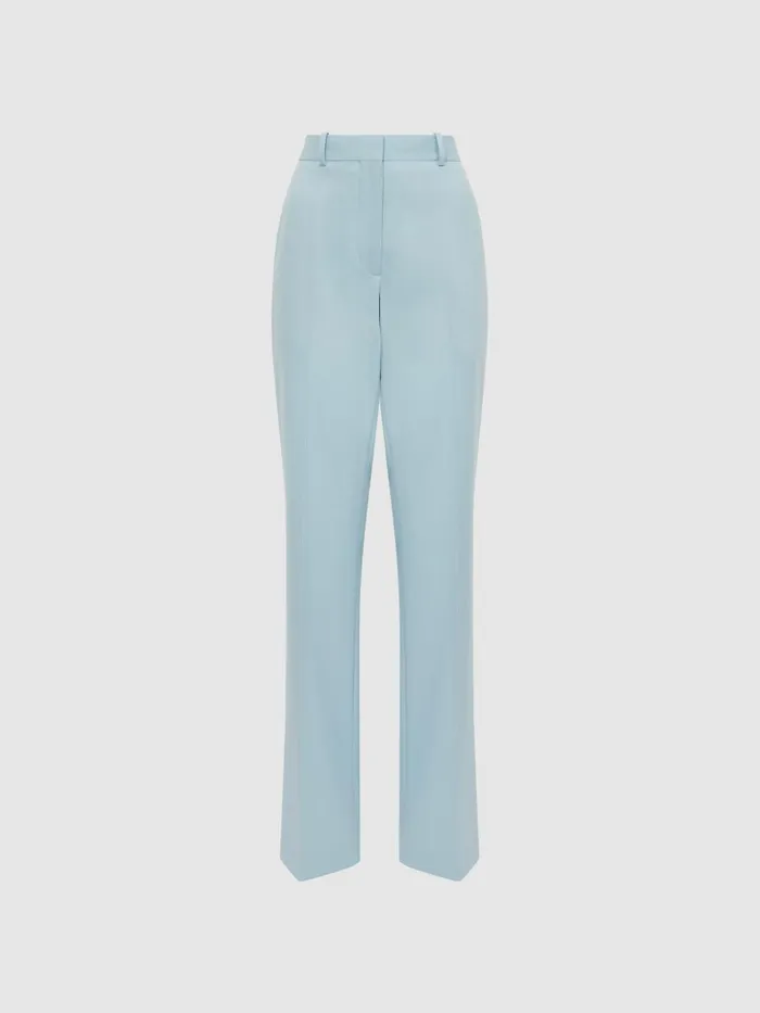 Women Clara Wide Leg Wool Blend Trousers Blue Reiss Trousers
