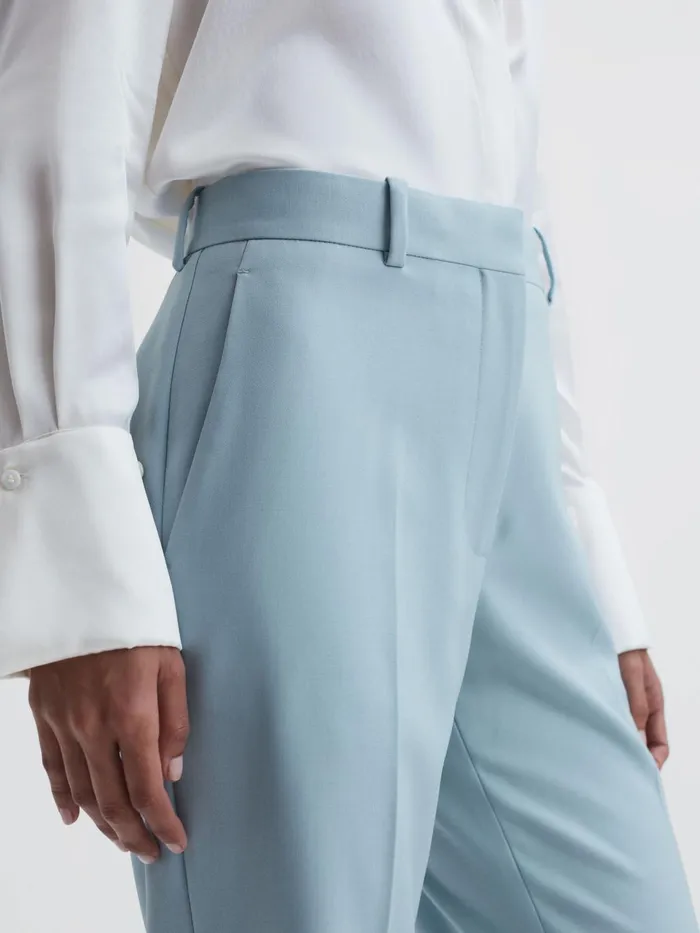 Women Clara Wide Leg Wool Blend Trousers Blue Reiss Trousers