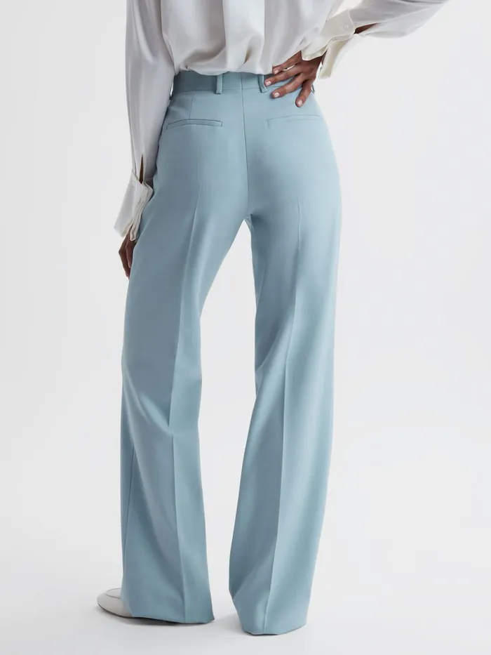 Women Clara Wide Leg Wool Blend Trousers Blue Reiss Trousers