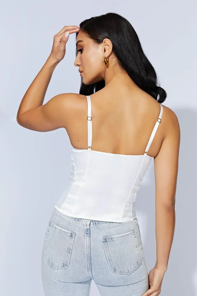 Women Claudia Lace Satin Bustier Corset 8211 White White Meshki Corsets