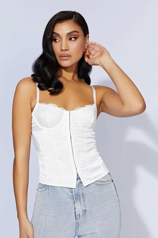 Women Claudia Lace Satin Bustier Corset 8211 White White Meshki Corsets