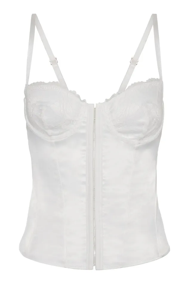 Women Claudia Lace Satin Bustier Corset 8211 White White Meshki Corsets