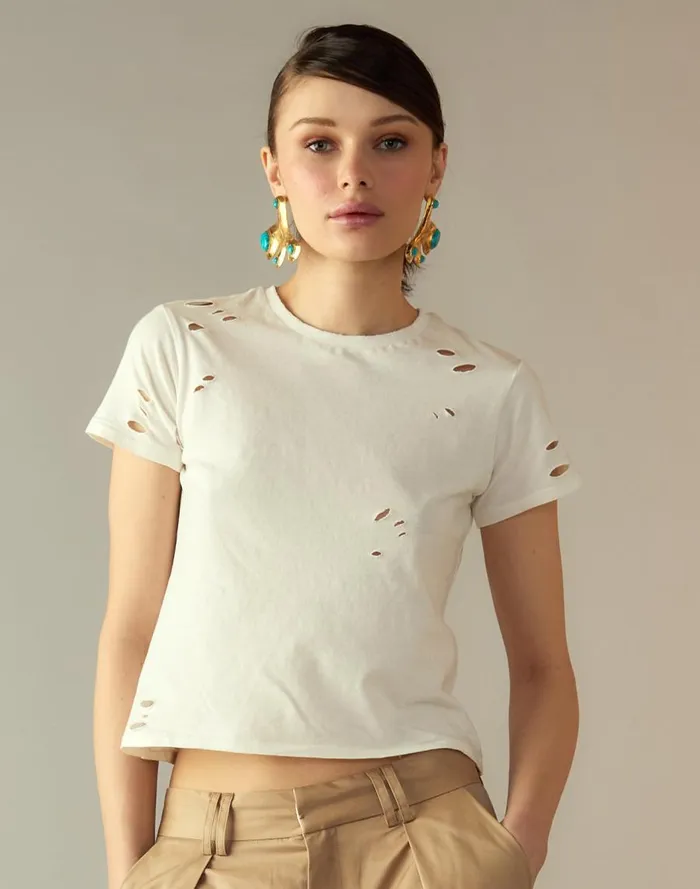 Women CLOTHING Cynthia Rowley Distressed Tee