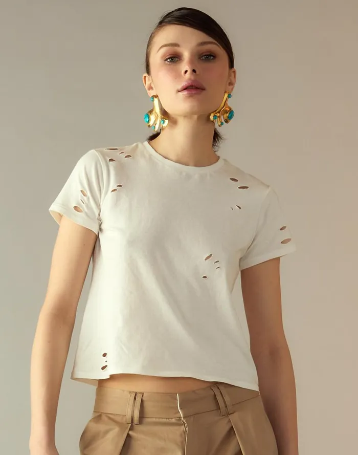 Women CLOTHING Cynthia Rowley Distressed Tee