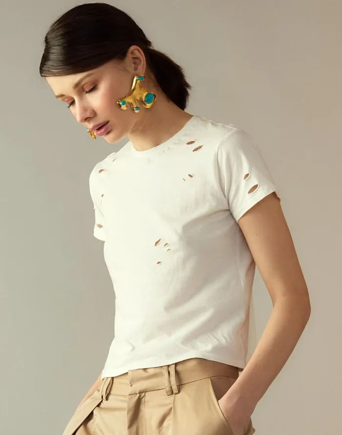 Women CLOTHING Cynthia Rowley Distressed Tee