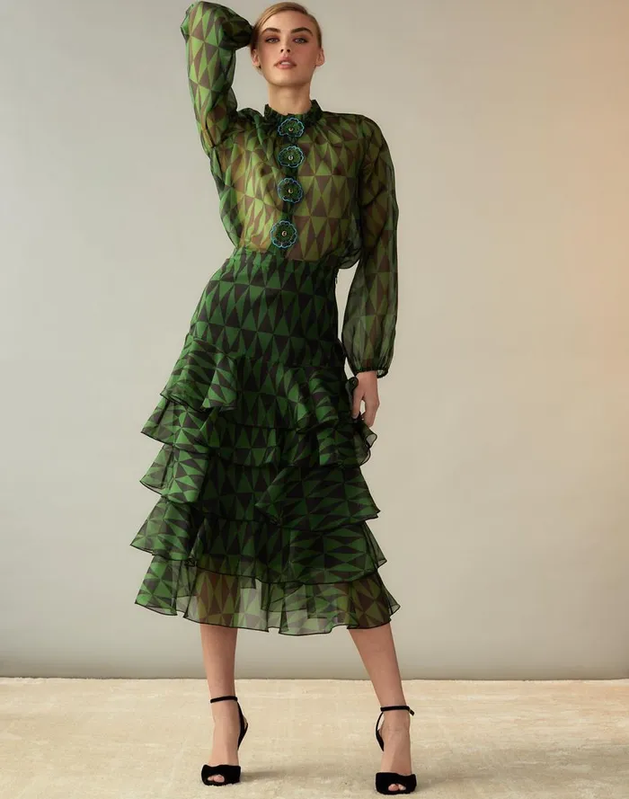 Women CLOTHING Cynthia Rowley Evergreen Silk Organza Skirt