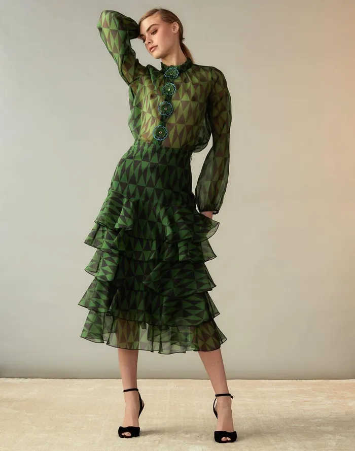 Women CLOTHING Cynthia Rowley Evergreen Silk Organza Skirt