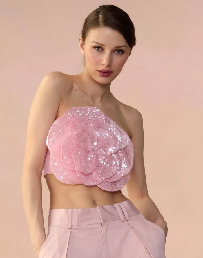 Women CLOTHING Cynthia Rowley Sequin Flower Bandeau
