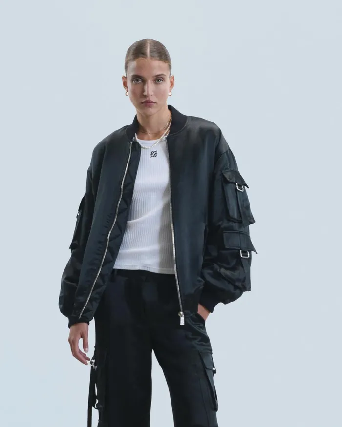 Women Coats and Jackets From Future Bomber Satin Jacket Black