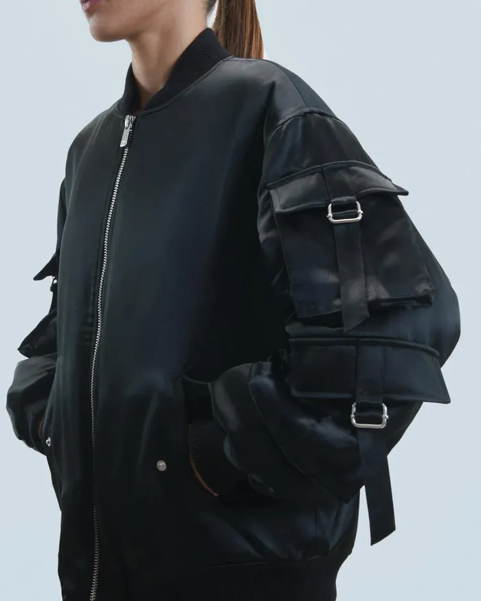 Women Coats and Jackets From Future Bomber Satin Jacket Black
