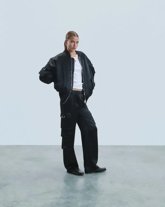 Women Coats and Jackets From Future Bomber Satin Jacket Black