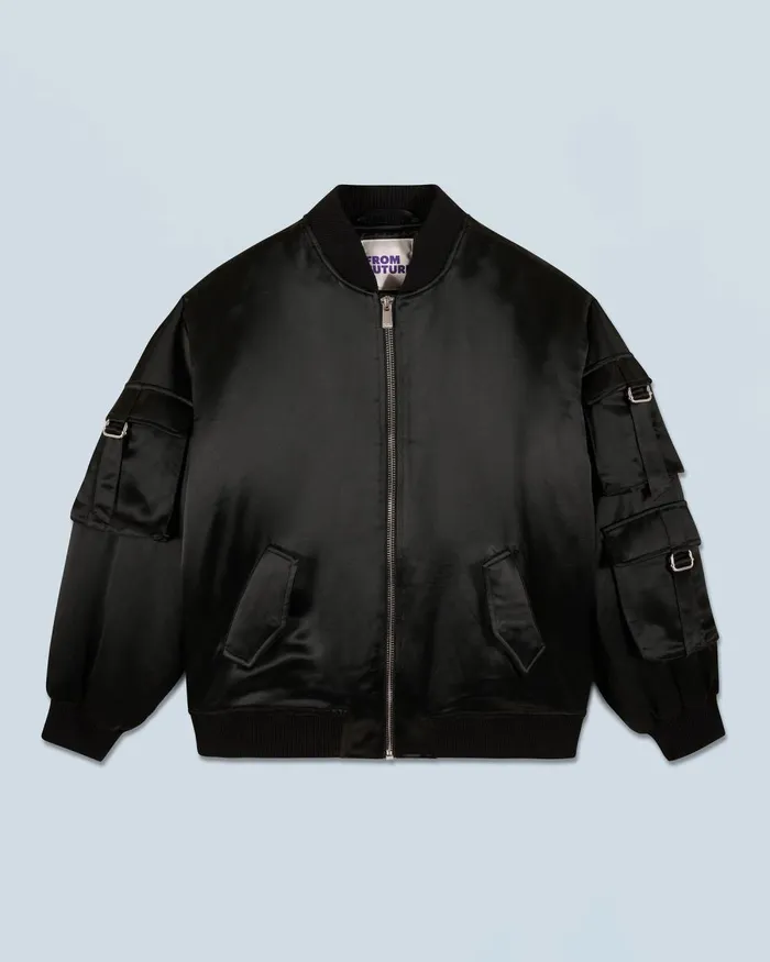 Women Coats and Jackets From Future Bomber Satin Jacket Black
