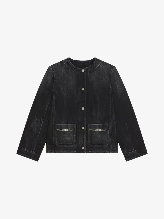Women Coats and Jackets Givenchy Jacket In Denim With Chains Detail Black
