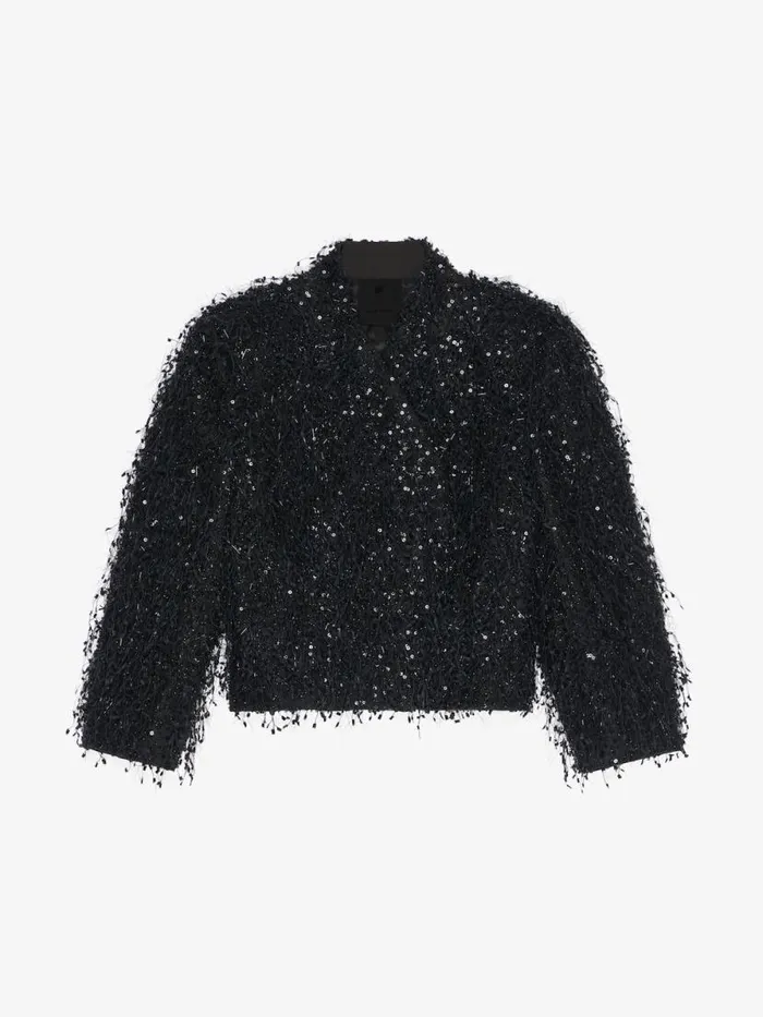 Women Coats and Jackets Givenchy Jacket With Embroidered Fringes And Rhinestones Black