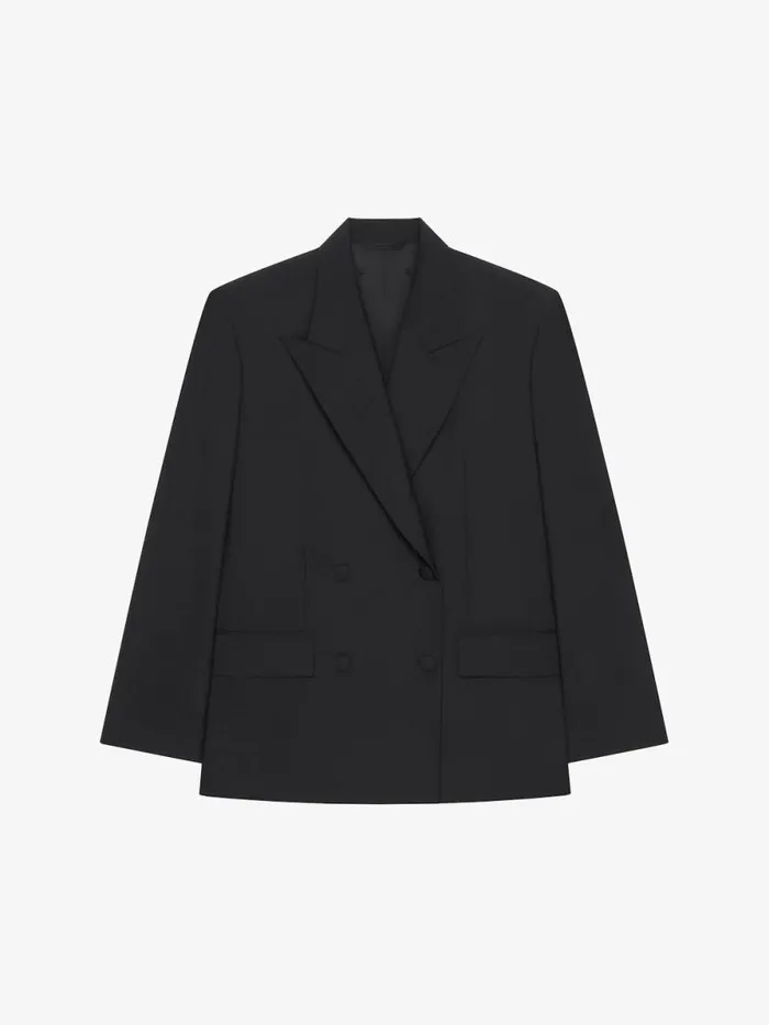 Women Coats and Jackets Givenchy Oversized Double Breasted Jacket In Wool And Mohair Black