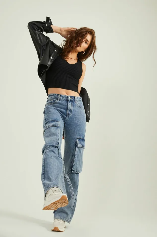 Women Collins Cargo Strap Jeans Straight Leg Jeans Altar8217d State