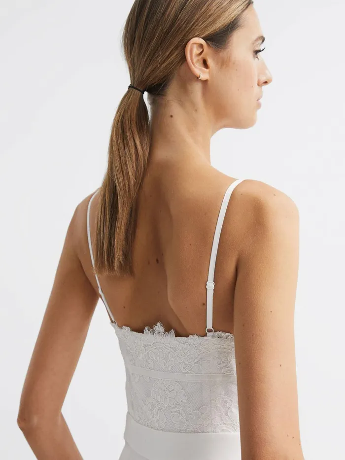Women Cora Lace Plunge Neck Jumpsuit Ivory Reiss Jumpsuits
