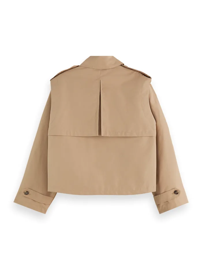 Women Cotton Blend Short Trenchcoat Desert Sand Scotch and Soda Jackets and Coats
