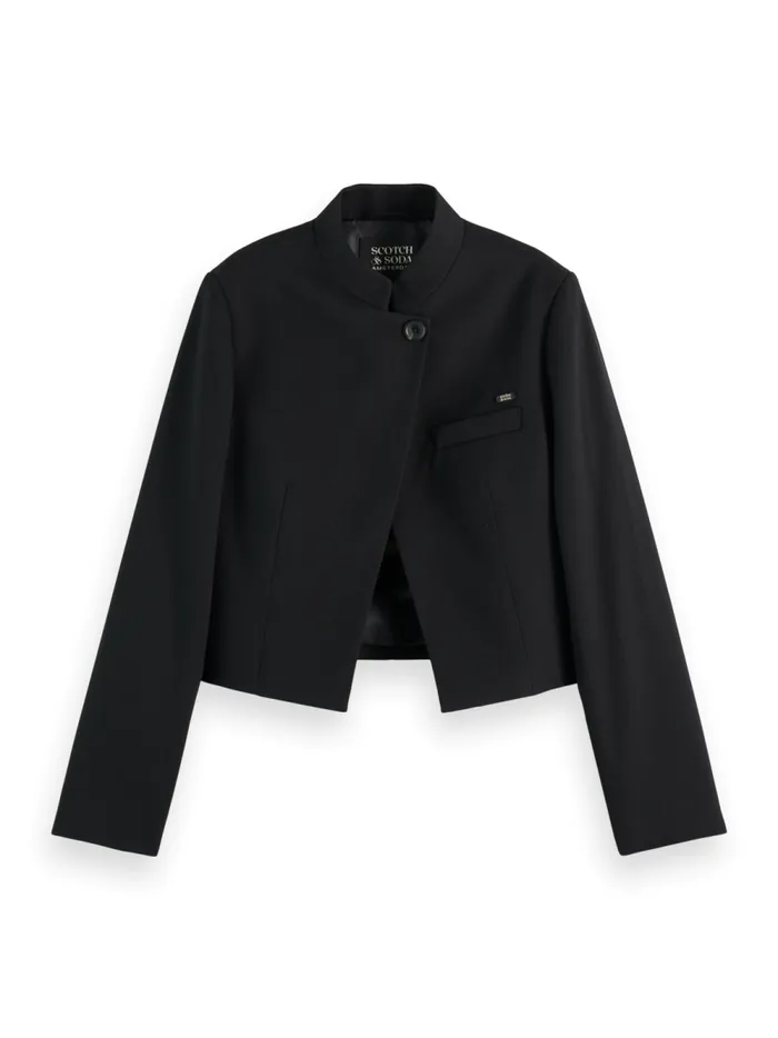 Women CROPPED TAILORED GABARDINE BLAZER Evening Black Scotch and Soda Blazers