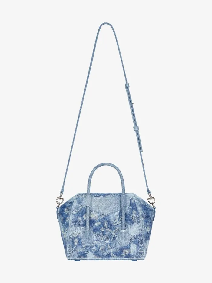 Women Crossbody Bags Givenchy Mini Antigona Lock Bag In Washed Embroidered Denim Medium Blue Women Crossbody Bags Givenchy Mini Antigona Lock Bag In Washed Embroidered Denim Medium Blue