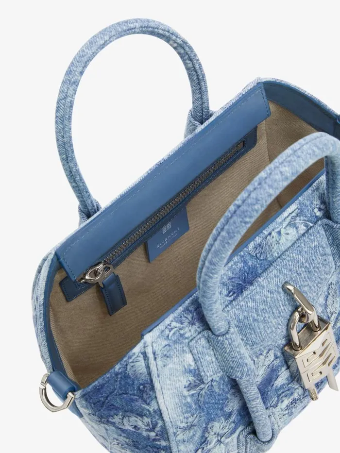 Women Crossbody Bags Givenchy Mini Antigona Lock Bag In Washed Embroidered Denim Medium Blue Women Crossbody Bags Givenchy Mini Antigona Lock Bag In Washed Embroidered Denim Medium Blue