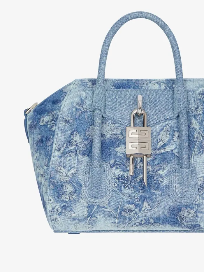 Women Crossbody Bags Givenchy Mini Antigona Lock Bag In Washed Embroidered Denim Medium Blue Women Crossbody Bags Givenchy Mini Antigona Lock Bag In Washed Embroidered Denim Medium Blue