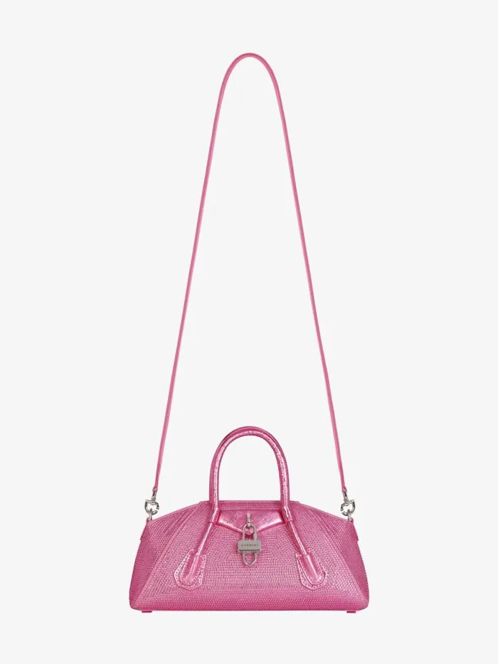 Women Crossbody Bags Givenchy Mini Antigona Stretch Bag In Satin And Strass Neon Pink Women Crossbody Bags Givenchy Mini Antigona Stretch Bag In Satin And Strass Neon Pink