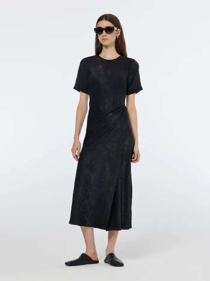 Women Crushed Satin Wrap Dress Black Scotch and Soda Dresses and Jumpsuits
