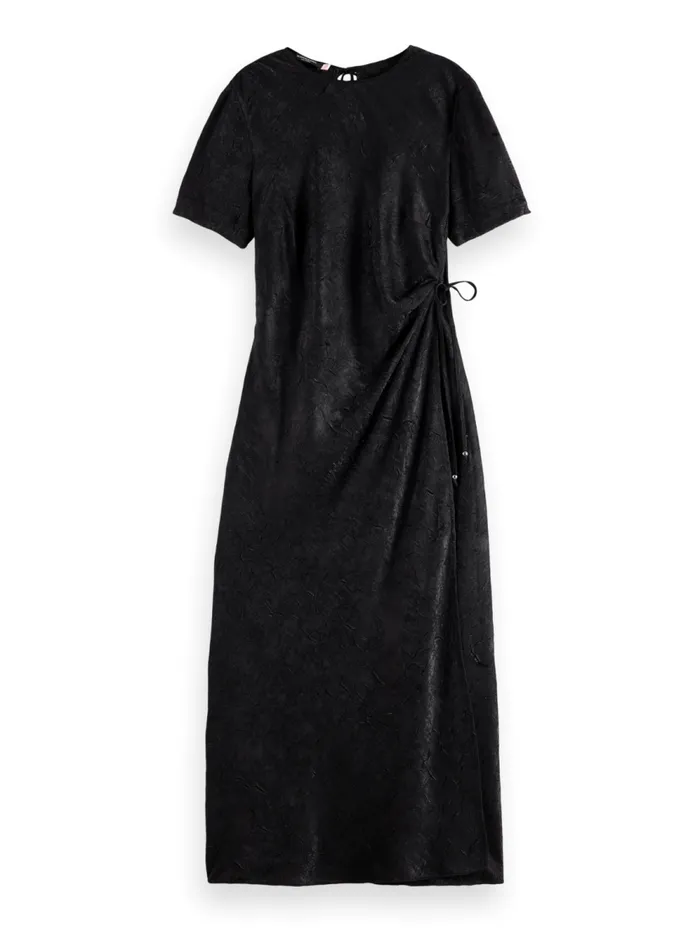 Women Crushed Satin Wrap Dress Black Scotch and Soda Dresses and Jumpsuits
