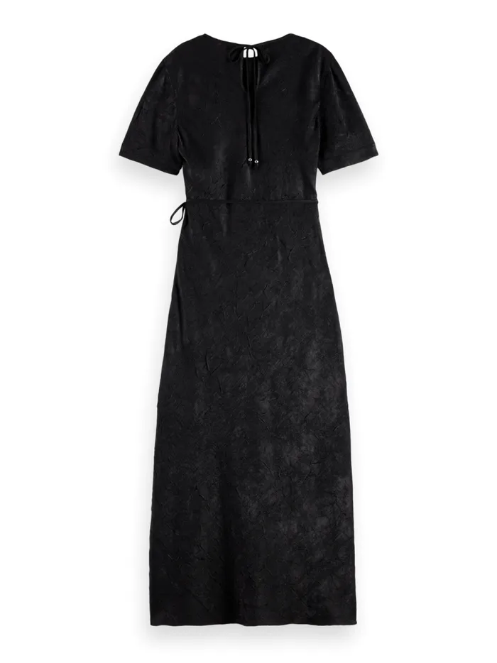 Women Crushed Satin Wrap Dress Black Scotch and Soda Dresses and Jumpsuits
