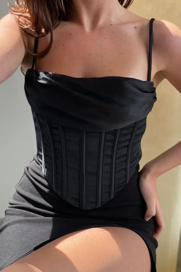 Women Cyra Corset Top 8211 Black Black Meshki Crop Tops