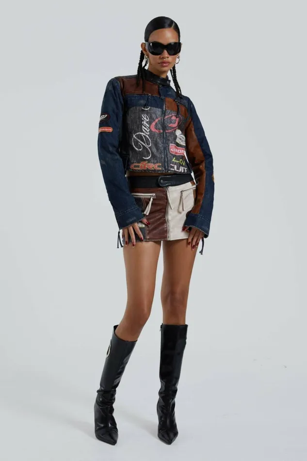 Women Daytona Zip Off Sleeve Moto Jacket Stone Jaded London Long Sleeve Tops