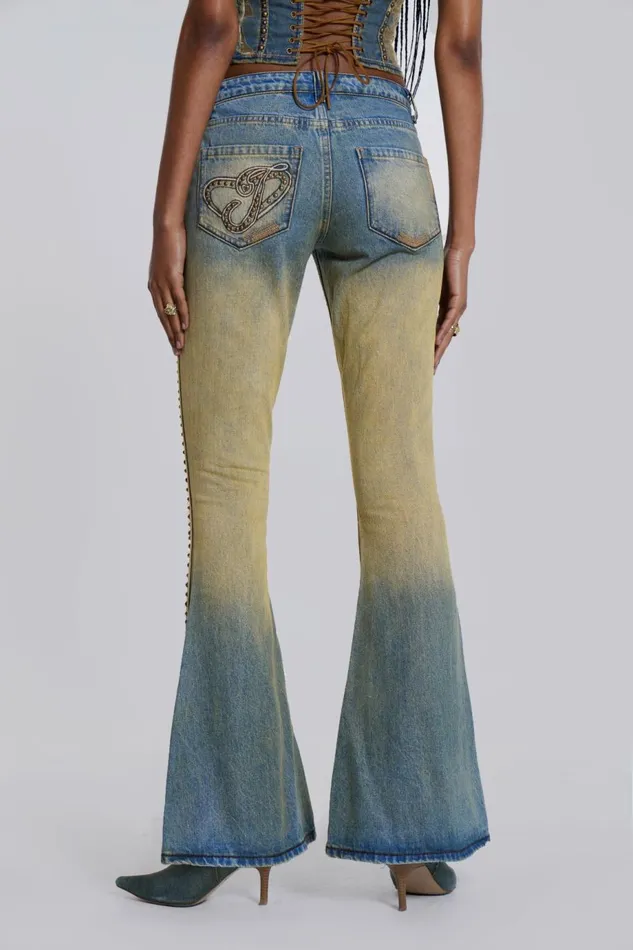 Women Demure Studded Flared Jeans Blue Jaded London Jeans