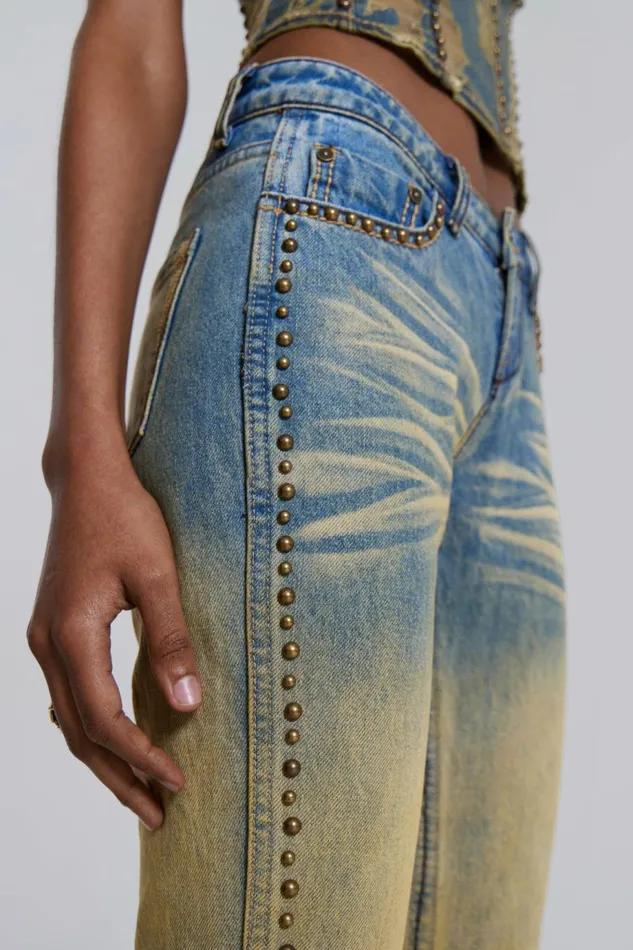 Women Demure Studded Flared Jeans Blue Jaded London Jeans