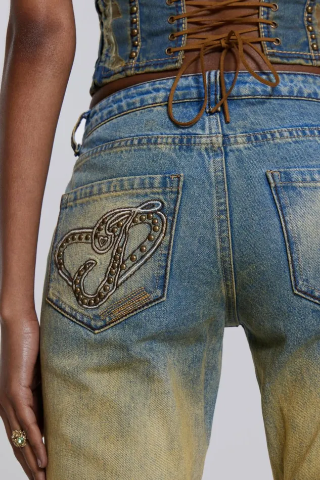 Women Demure Studded Flared Jeans Blue Jaded London Jeans