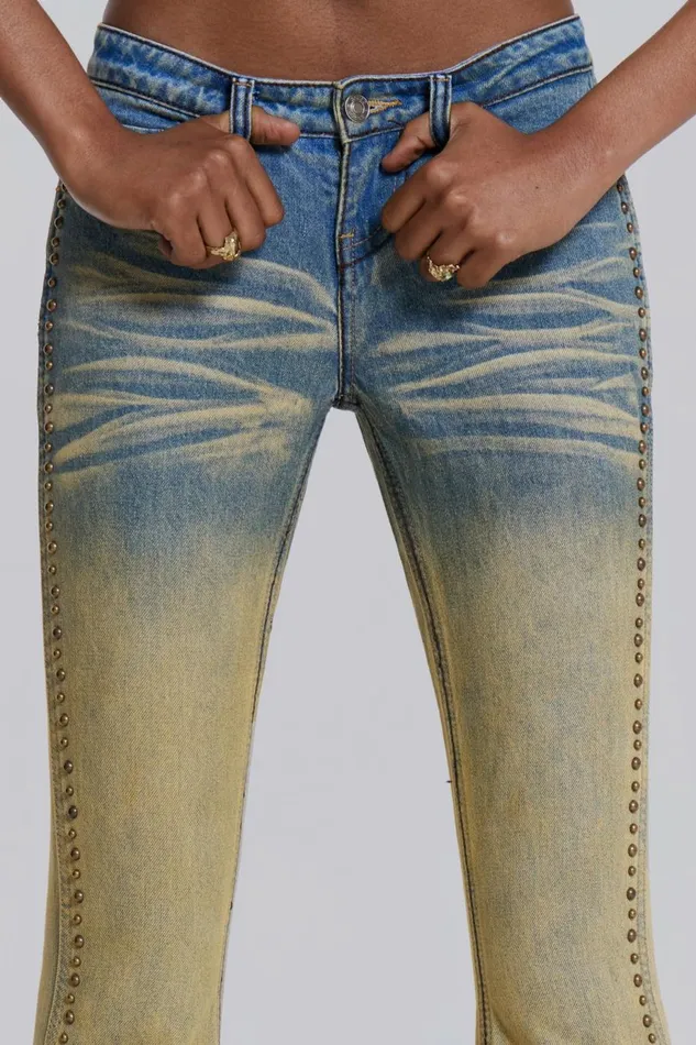 Women Demure Studded Flared Jeans Blue Jaded London Jeans