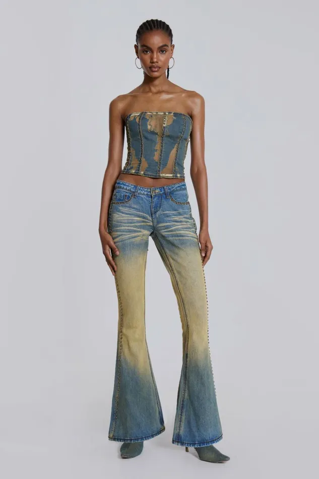 Women Demure Studded Flared Jeans Blue Jaded London Jeans