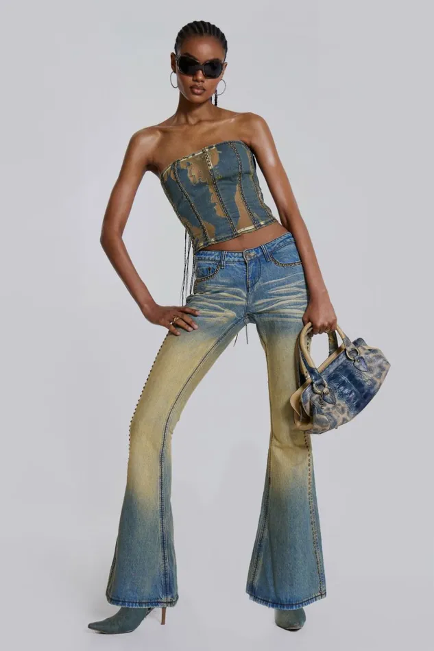 Women Demure Studded Flared Jeans Blue Jaded London Jeans