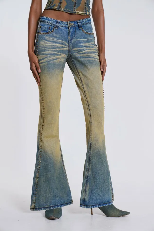 Women Demure Studded Flared Jeans Blue Jaded London Jeans