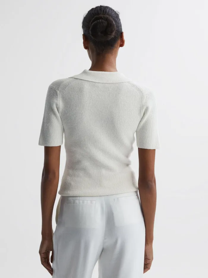 Women Devin VNeck Collared Knit Top Ivory Reiss Knitwear