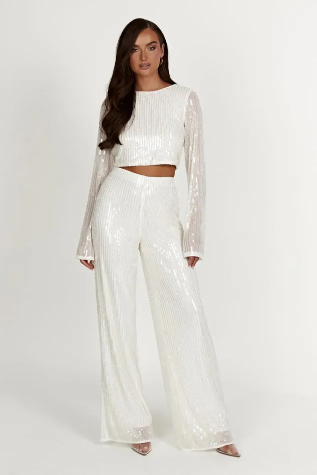 Women Diaz Sequin Pants 8211 White White Meshki Pants