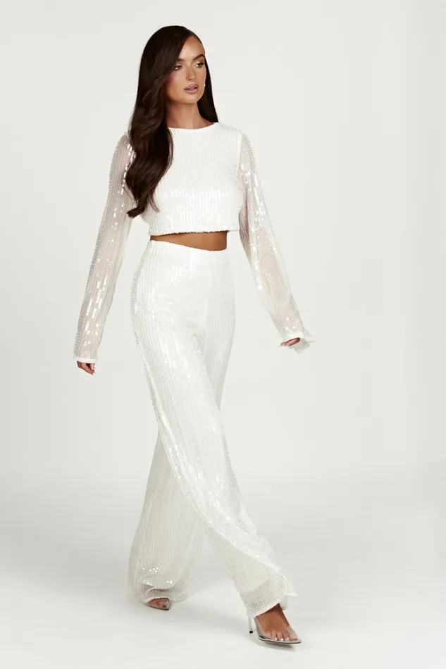 Women Diaz Sequin Pants 8211 White White Meshki Pants